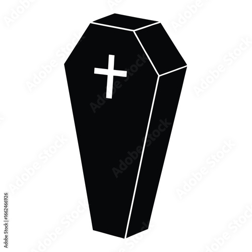 Black coffin with white cross funeral