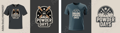 Powder Days TShirt Mockup with Ski Graphic, Isolated and Design Elements