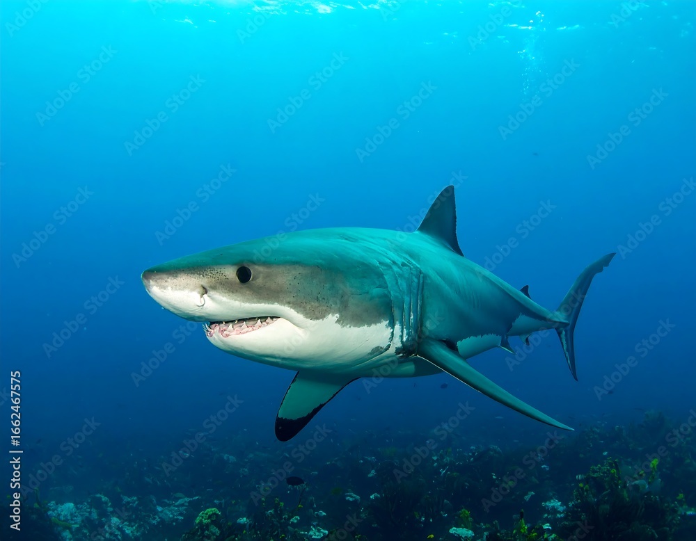 Fototapeta premium Great white shark in blue ocean