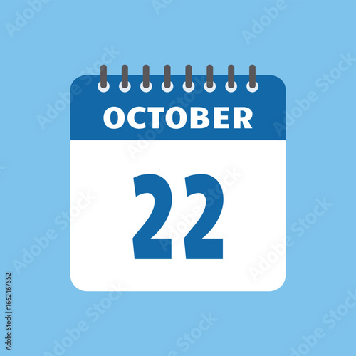 october 22 calendar icon Vector page month design