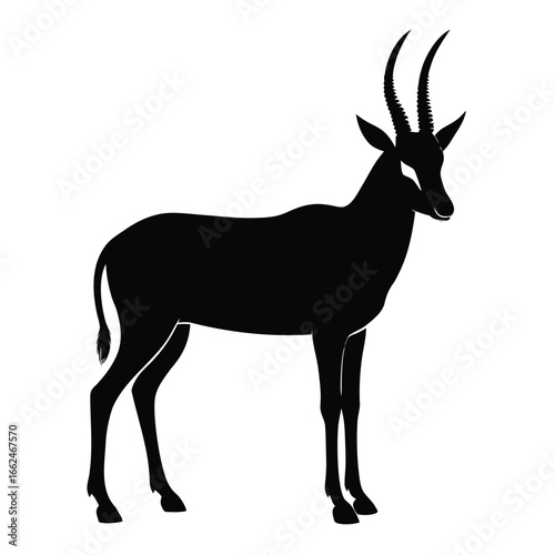 Black gazelle silhouette with curved horns antelope