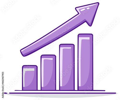 Cartoon Upward Trending Bar Chart with Arrow Symbolizes Financial Growth