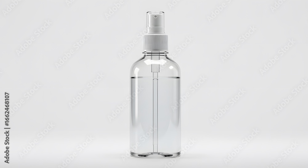 Fototapeta premium Transparent Spray Bottle Mockup: Clean Minimalist Product Design on White Background
