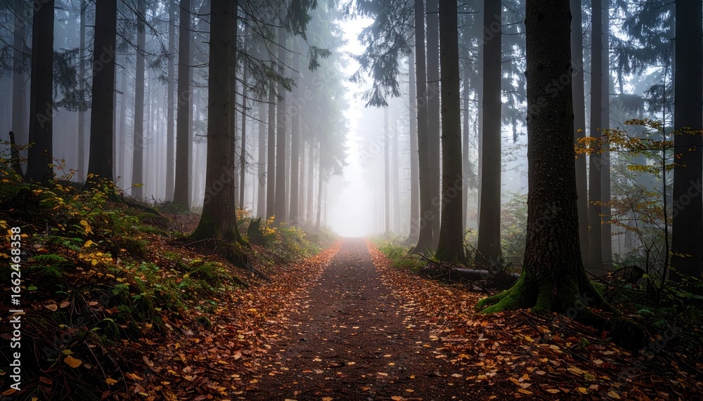 Fototapeta premium Misty Forest Path in Autumn
