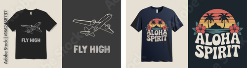 TShirt Designs Featuring Airplanes and Aloha Spirit with Tropical Motifs, Perfect Apparel Design