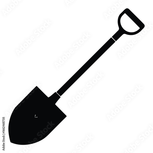 Black shovel with curved handle spade digging tool