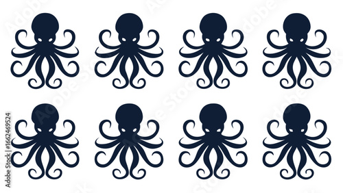Dark blue octopuses on white marine life cephalopod