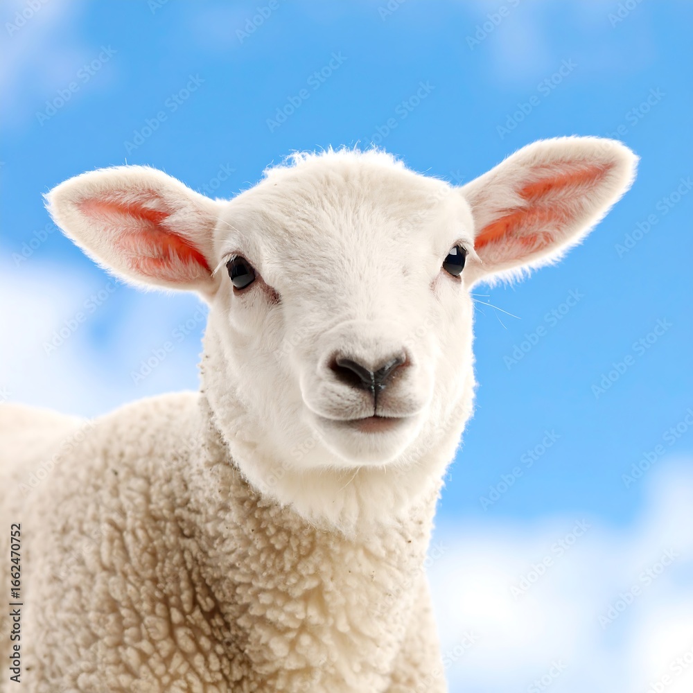 Fototapeta premium Cute lamb against blue sky