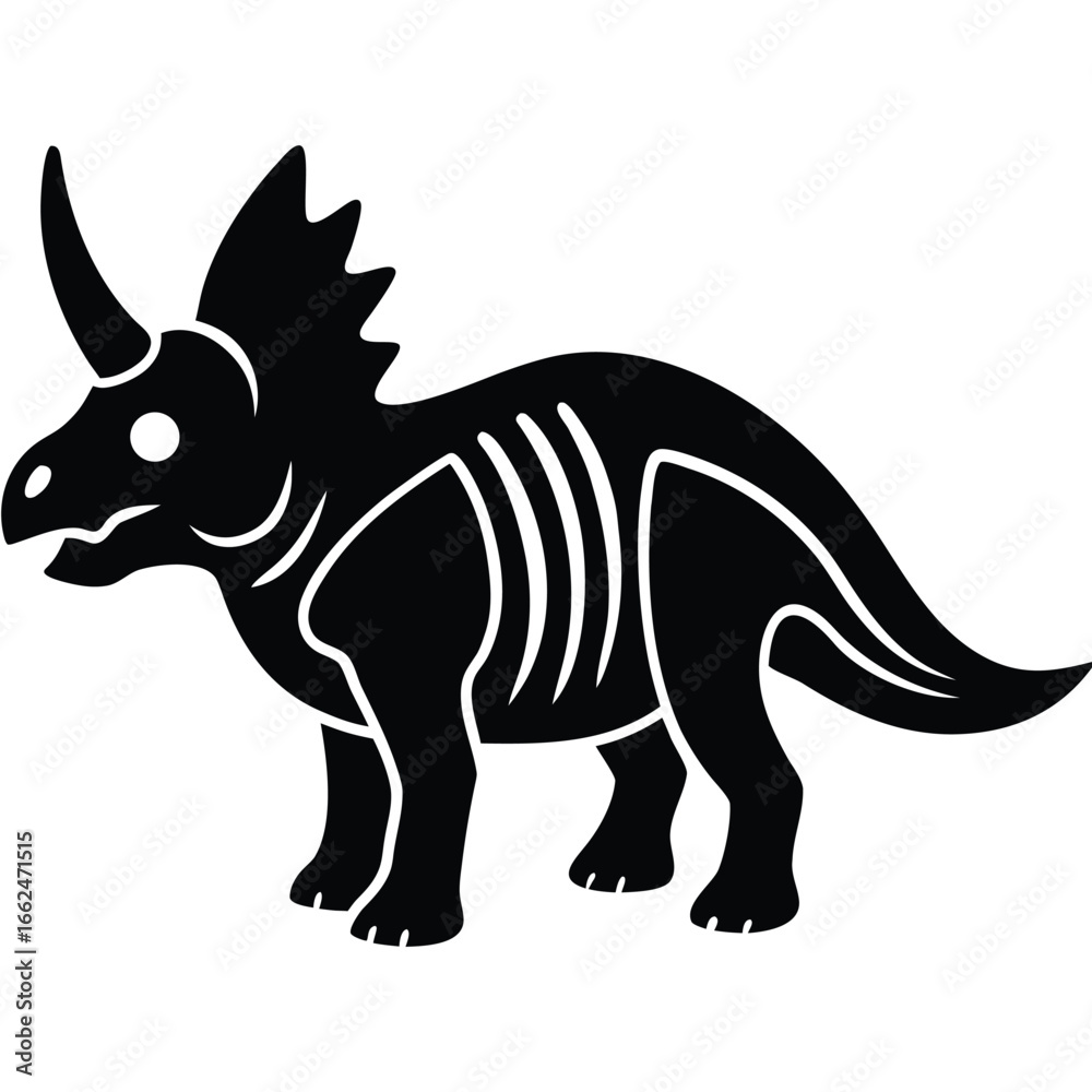 Obraz premium Stylized black triceratops dinosaur illustration prehistoric