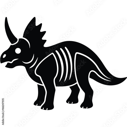 Stylized black triceratops dinosaur illustration prehistoric
