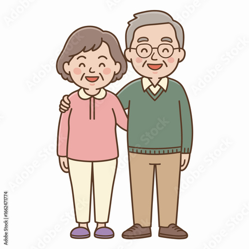 Elderly Couple Cartoon Illustration Grandparents Standing Together