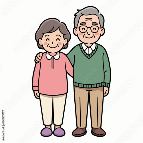 Elderly Couple Cartoon Illustration Grandparents Standing Together