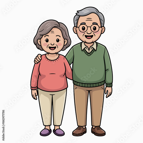 Elderly Couple Cartoon Illustration Grandparents Standing Together
