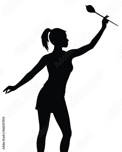 Vector art of silhouette of a woman twirling a baton, , demonstrating athletic skill and grace in rhythmic gymnastics