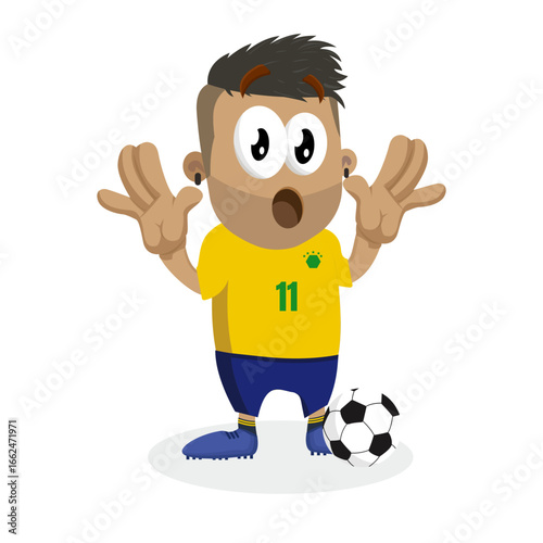 Surprised and Shocked Soccer Player Mascot with Open Mouth Expressing Amazing Goal or Unexpected Match Result