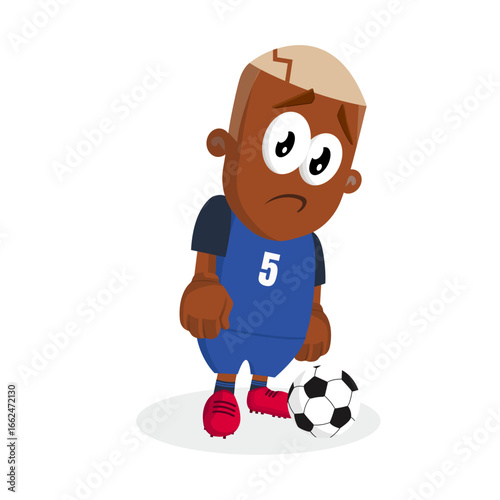 Disappointed Soccer Player Character In Blue Jersey Looking Sad After Defeat In Sport Game