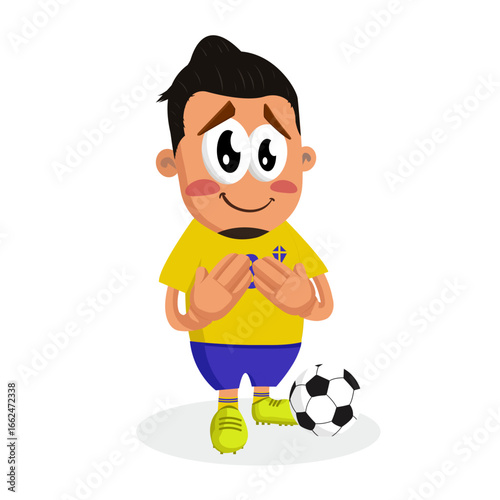 Cute And Modest Soccer Player Character In Yellow Jersey Making Heart Gesture Expressing Love For Sport