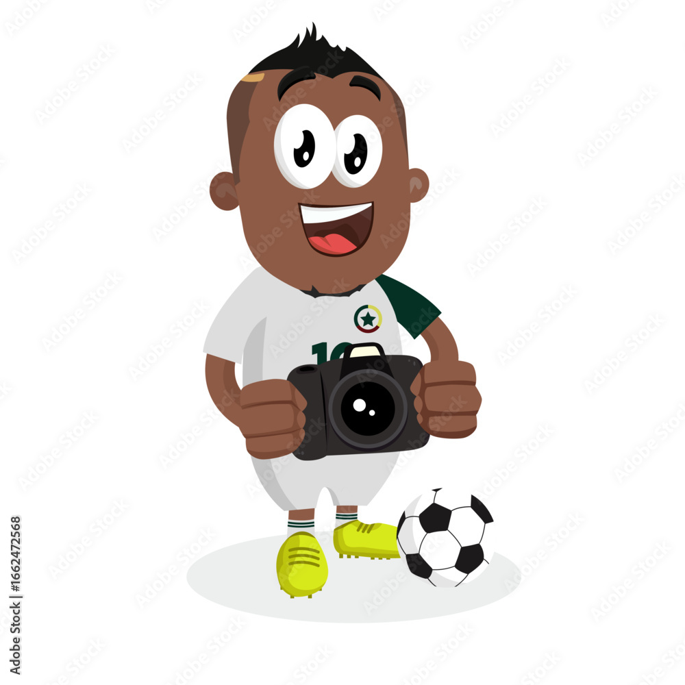 Fototapeta premium Soccer Player Holding A Digital Camera To Take Photos On The Field