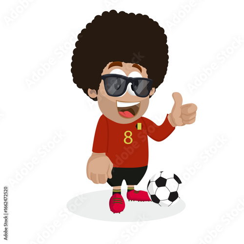 Cool Red Jersey Soccer Player Wearing Sunglasses And Showing A Thumbs Up Sign