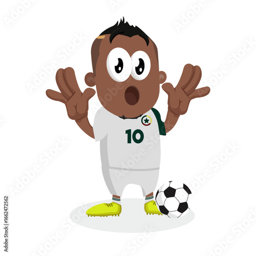 Surprised Soccer Player Looking Very Shocked With Both Hands Up In The Air