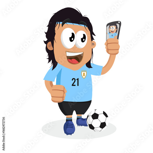 Blue Soccer Player Taking A Selfie With A Modern Mobile Phone
