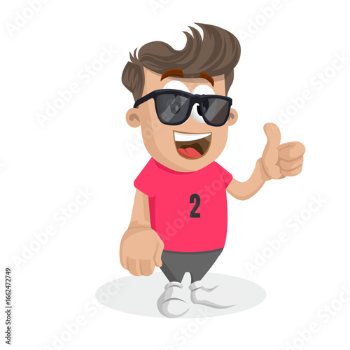 Cool Soccer Boy In Red Jersey Wearing Dark Sunglasses And Posing