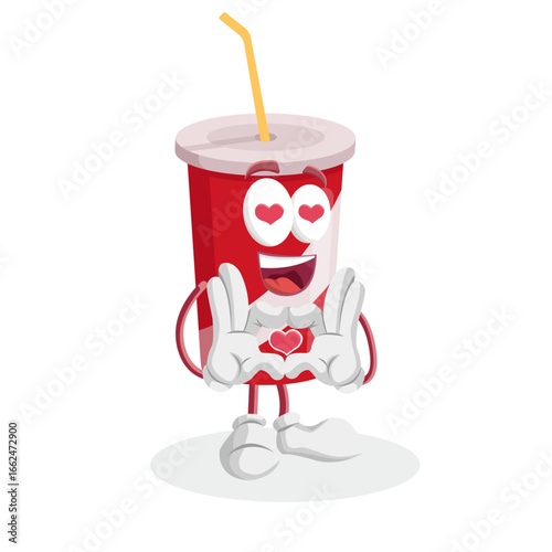 Cute Soda Cup Mascot Making A Heart Shape Gesture With Both Hands