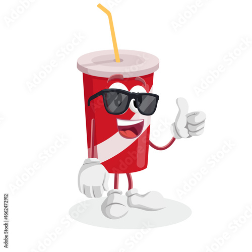 Cool Soda Cup Mascot Wearing Black Sunglasses And Posing With Confidence
