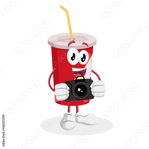 Soda Cup Photographer Character Holding A Camera To Take A Professional Picture