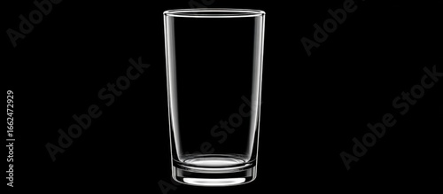 Close-up of a tall, empty, clear glass with a thick base on a black background