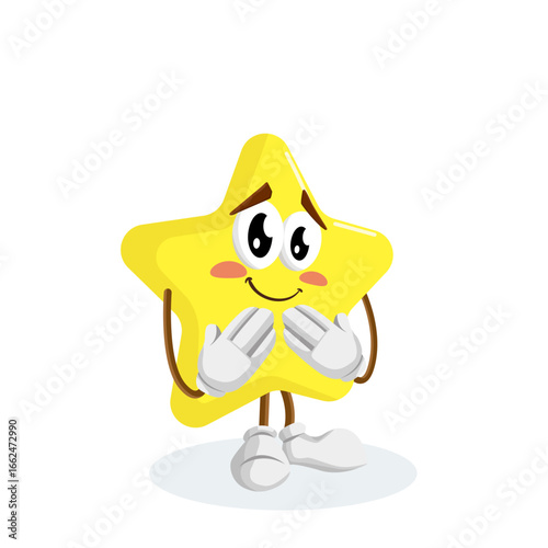 Shy Little Star Character Looking Down With A Very Blushing Face