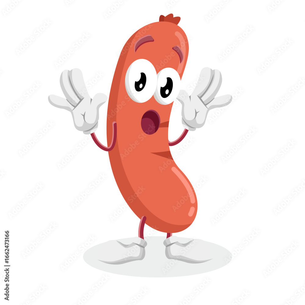 Obraz premium Shocked Sausage Mascot Character Surprise Expression