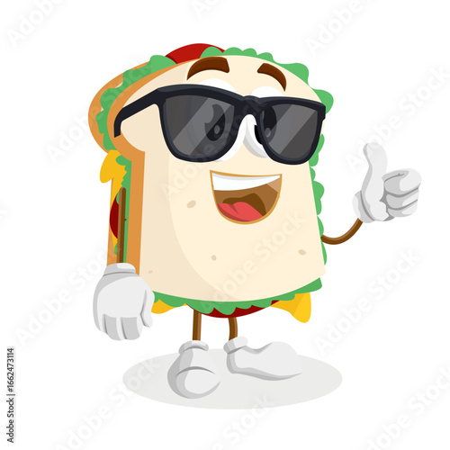 Cool Sandwich Mascot Wearing Black Sunglasses And Posing With Confidence