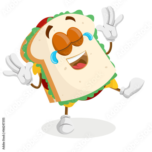 Sandwich Character Laughing Joyfully While Covering His Mouth With Hand
