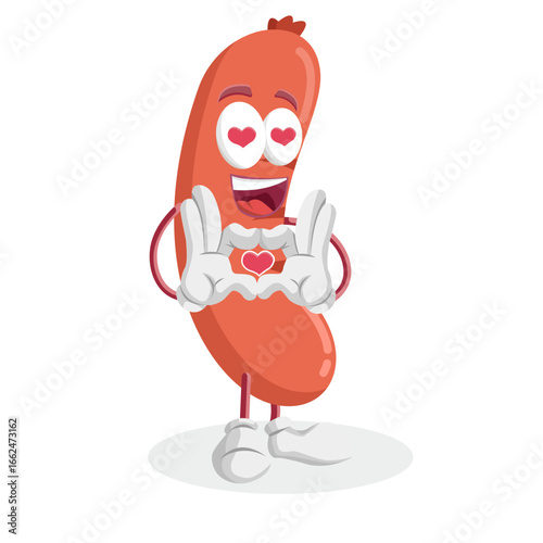 Cute Sausage Mascot Making A Heart Shape Gesture With Both Hands