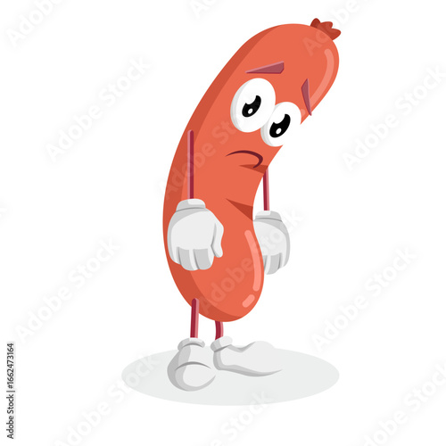 Red Sausage Character Crying Out Loud Because Of Feeling Very Sad