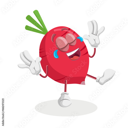 Radish Mascot Character Laughing Out Loud Joyfully