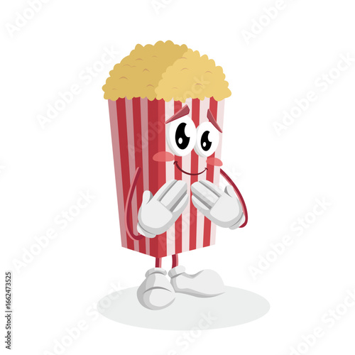 Shy and Blushing Popcorn Character with Cute Expression