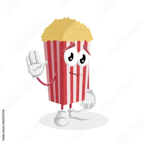 Friendly Popcorn Character Waving Hand Saying Hello