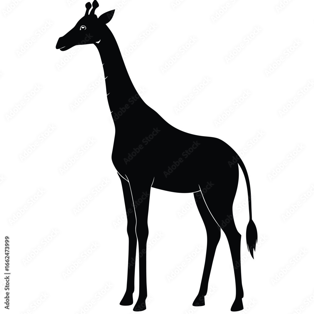 Obraz premium Vector art of giraffe silhouette, a majestic african animal with a long neck, standing tall in the wild, a simple and elegant design