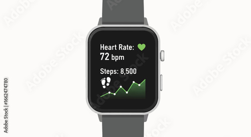Modern smartwatch displays heart rate, steps, and progress tracking for healthy living