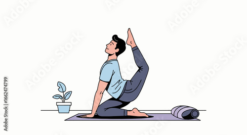 Man practicing yoga in a serene pose, promoting wellness and mindful living for a balanced life