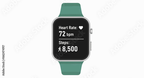 Modern smartwatch displaying real-time heart rate and step count for health and fitness tracking