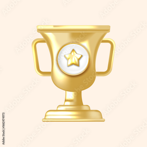 Elegant Gold Prize Cup Featuring Star Badge Great for Competition and Victory Graphics