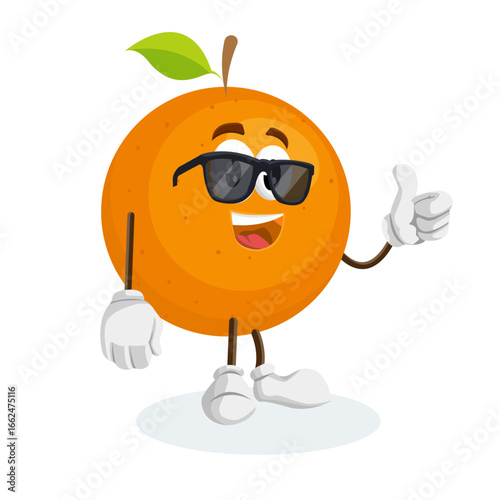 Cool Orange Fruit Character Mascot Wearing Sunglasses with Thumbs Up