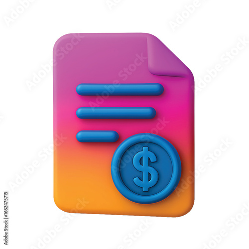 Colorful 3D illustration of a document with a dollar sign, representing a financial report or invoice.