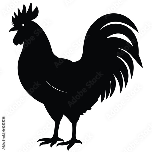 Vector art of black rooster silhouette, representing farm animals, poultry, and rural agriculture, ideal for graphic design and illustration