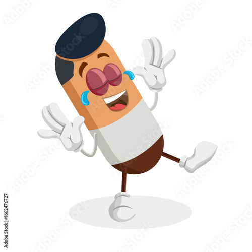 A cartoon character is bursting with laughter, clutching his stomach and having tears in his eyes from laughing so hard. He looks extremely happy and amused