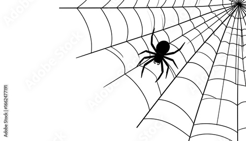 Black spider on white web