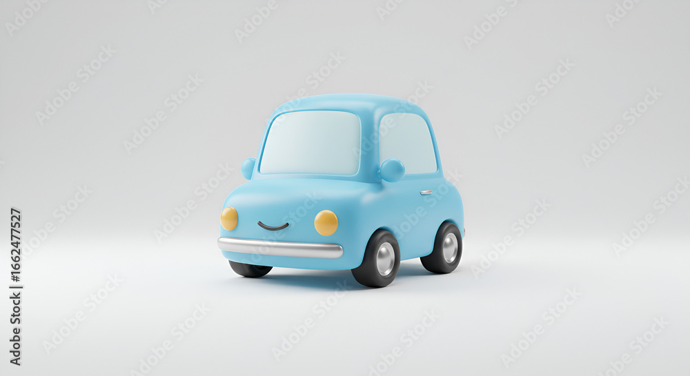 Fototapeta premium Adorable cartoon car rendering with friendly face and pastel color palette